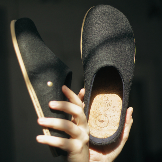 Pebble Recycled Felt Barefoot Clogs in Midnight
