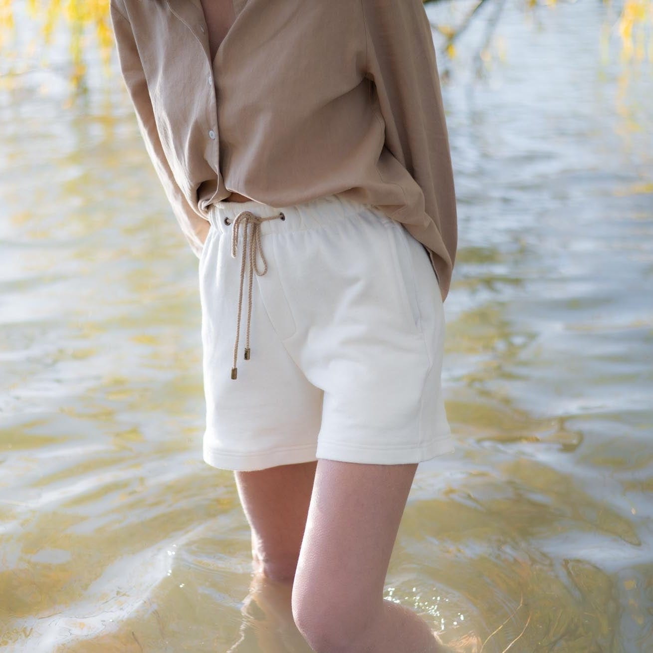 Kruger Hemp Fleece Unisex Shorts in Cream.