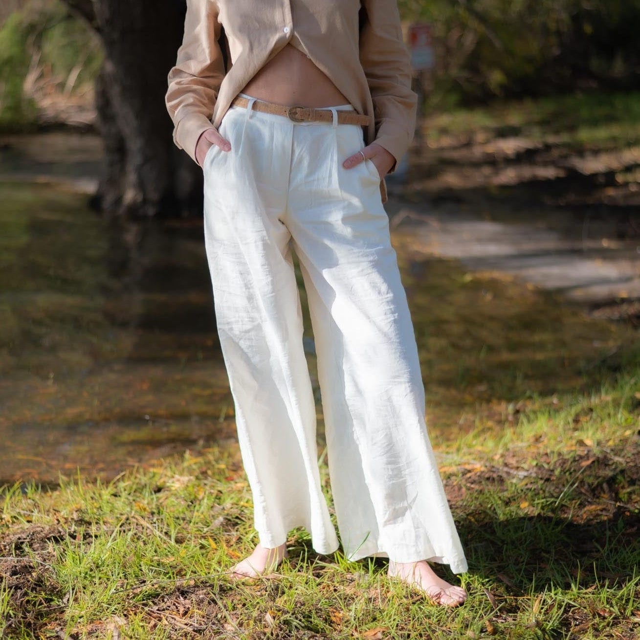 Protea Hemp Linen Pants in Cream.