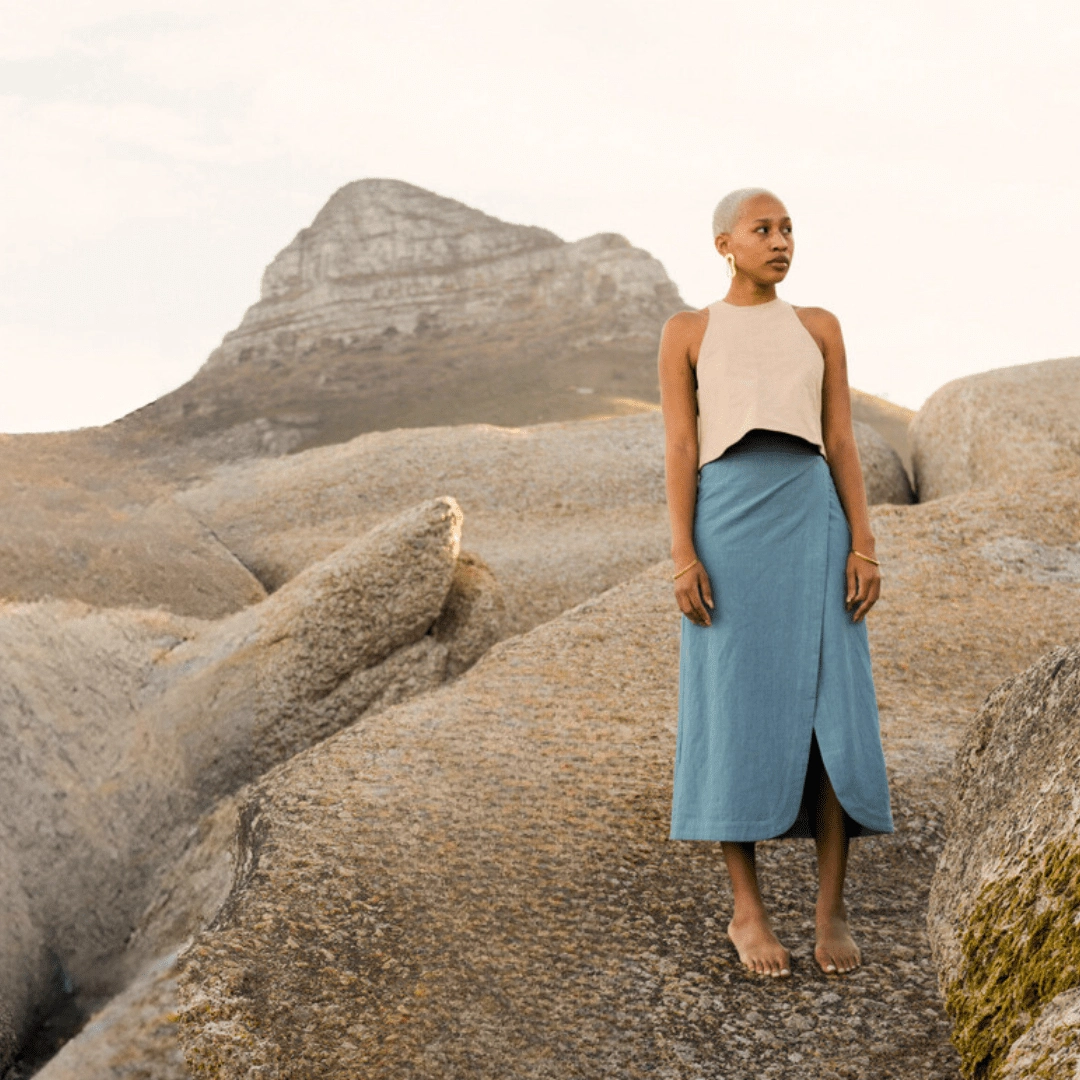 Honeybush Hemp Linen Wrap Skirt in Sky | Sage & Sunday | Linen Skirt | Cape Town, South Africa