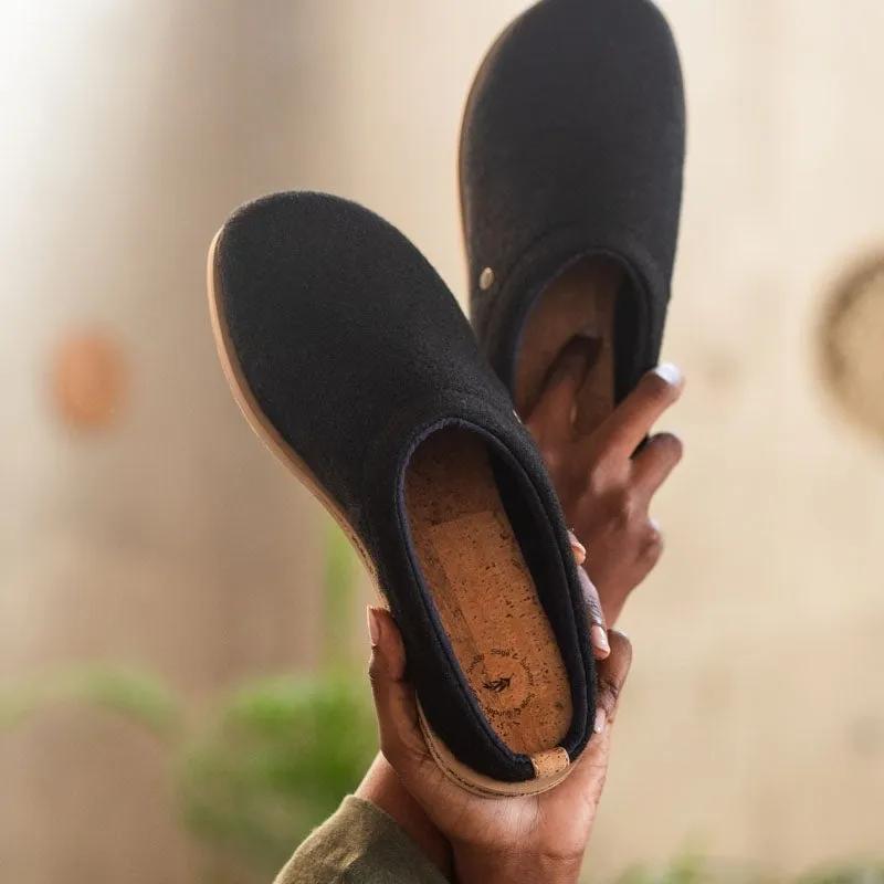 Pebble Recycled Felt Barefoot Clogs in Midnight | Sage & Sunday | Leather Shoes | Cape Town, South Africa