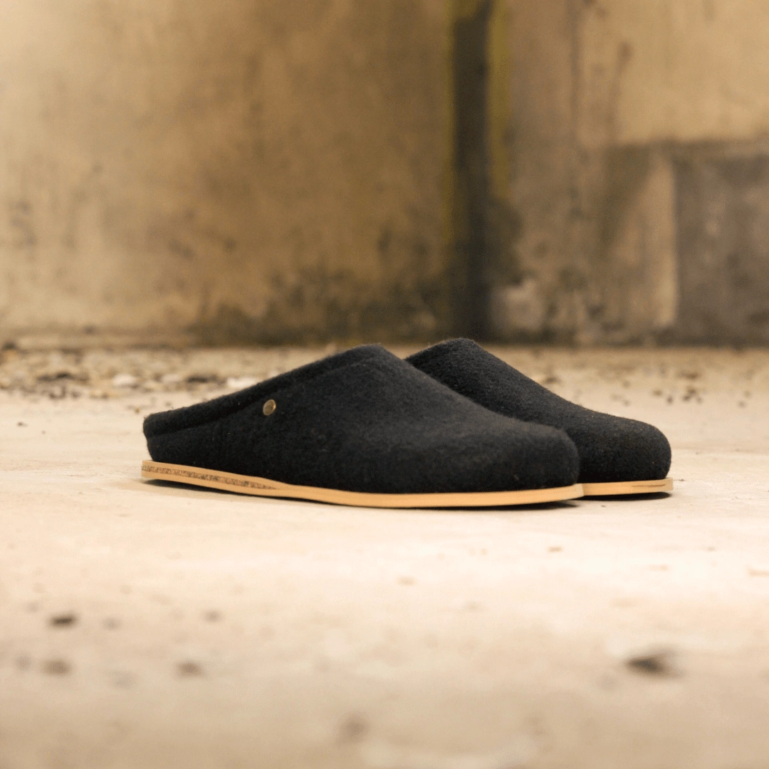 Pebble Recycled Felt Barefoot Clogs in Midnight | Sage & Sunday | Leather Shoes | Cape Town, South Africa