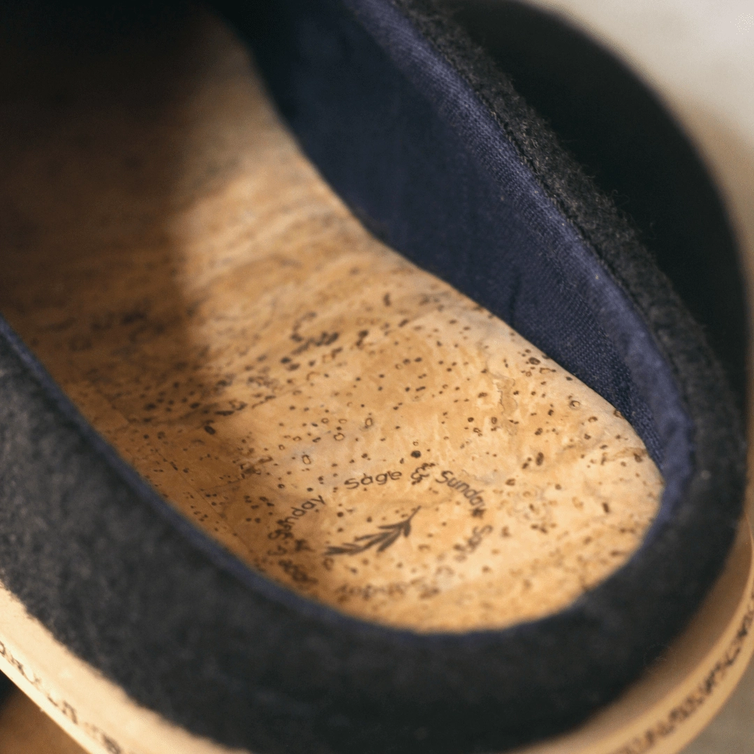 Pebble Recycled Felt Barefoot Clogs in Midnight | Sage & Sunday | Leather Shoes | Cape Town, South Africa