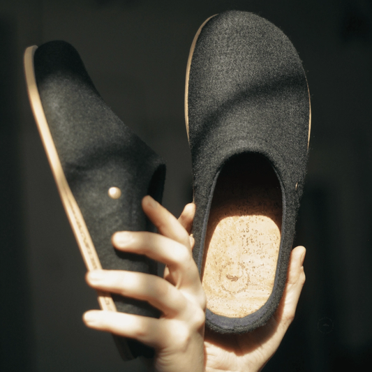 Pebble Recycled Felt Barefoot Clogs in Midnight | Sage & Sunday | Leather Shoes | Cape Town, South Africa