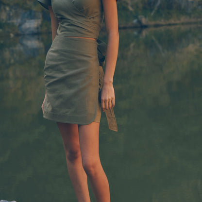 Ubud Wrap Skirt in Olive | Linen Knee-Length Skirt | Sage & Sunday | Cape Town, South Africa