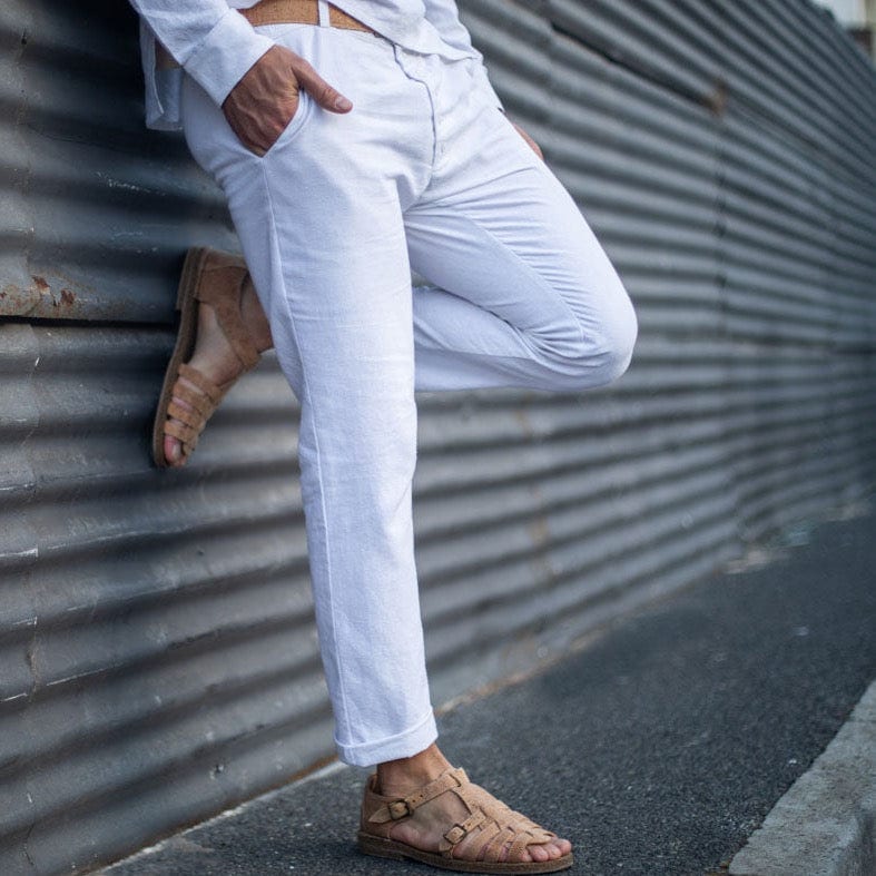 Regular Fit Linen Pants - Cream - Men